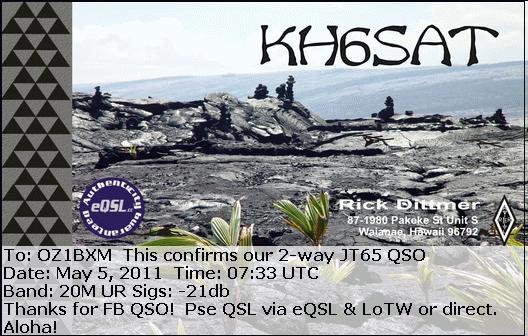 QSL from KH6SAT to OZ1BXM