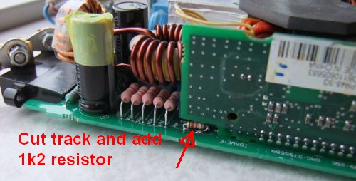 Cut track and insert Resistor